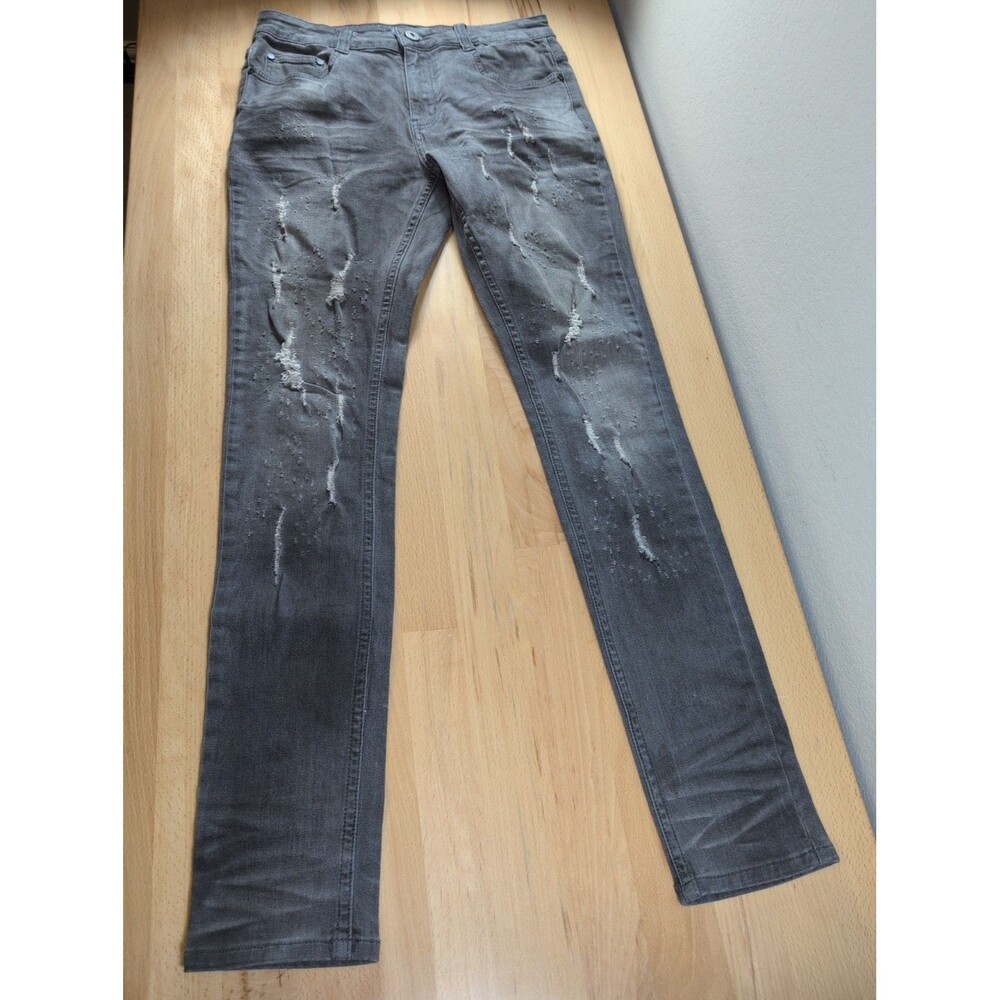 Serenade Jeans Mens 30x32 Gray Distressed Skinny Stretch Denim Pants Tapered